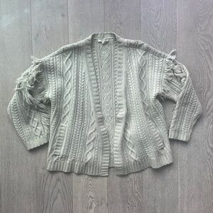 Madewell Women’s Size M Merino Wool Cableknit Fringe Cardigan Sweater